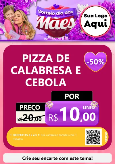 Modelo de Cartaz para Cartaz A4 Vertical com o tema Sorteio Dia das Mães para Pizzaria