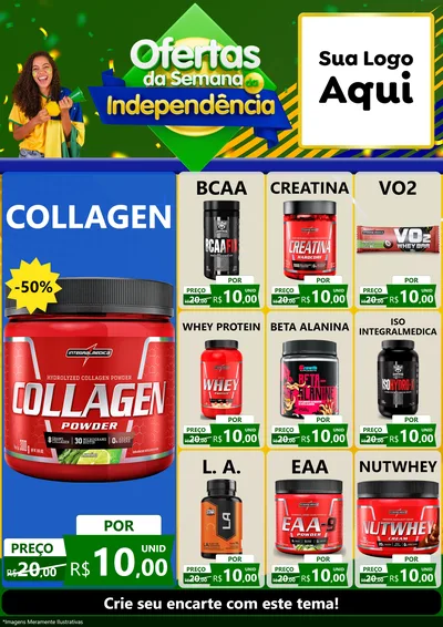 Modelo de Encarte para Encarte A4 Vertical com o tema Ofertas da Semana da Independência para Suplementos alimentares