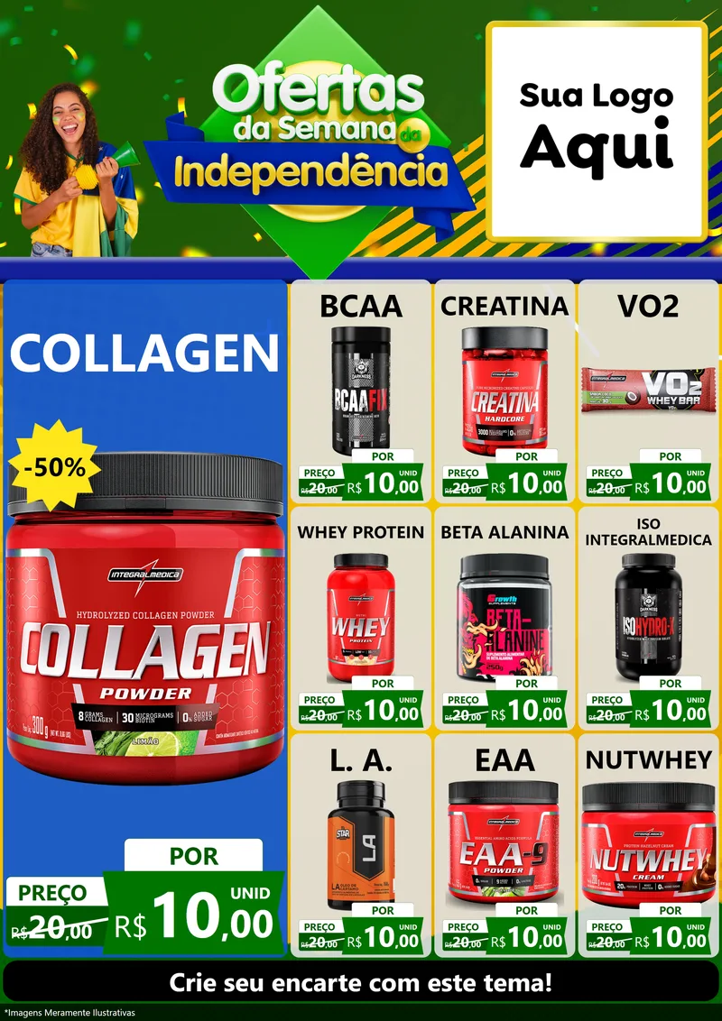 Modelo de Encarte para Encarte A4 Vertical com o tema Ofertas da Semana da Independência para Suplementos alimentares