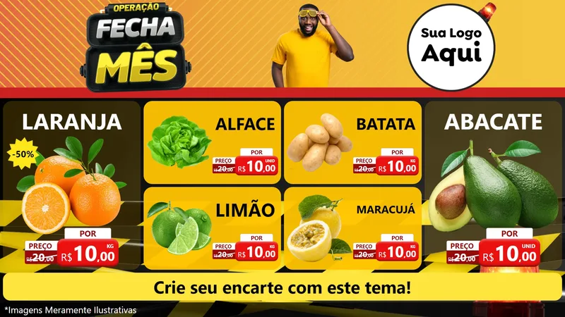 Modelo de TV para TV Horizontal com o tema Operação Fecha Mês para Hortifrúti