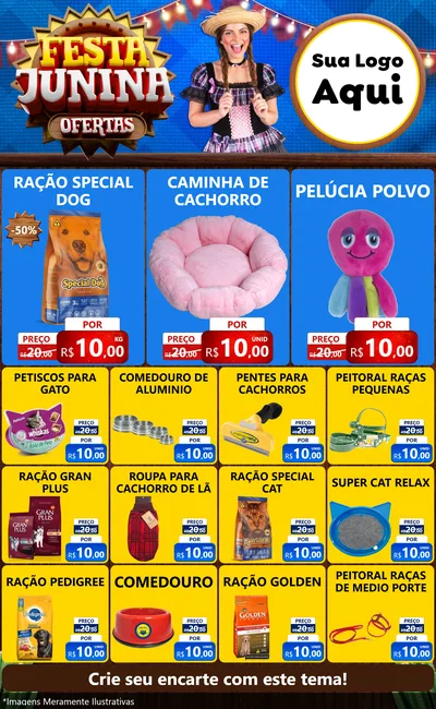 Modelo de Encarte para Encarte Grande com o tema Festa Junina Ofertas para Pet Shop
