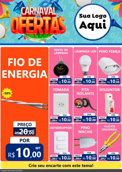Modelo de Encarte para Encarte A4 Vertical com o tema Carnaval de Ofertas para Materiais Elétricos