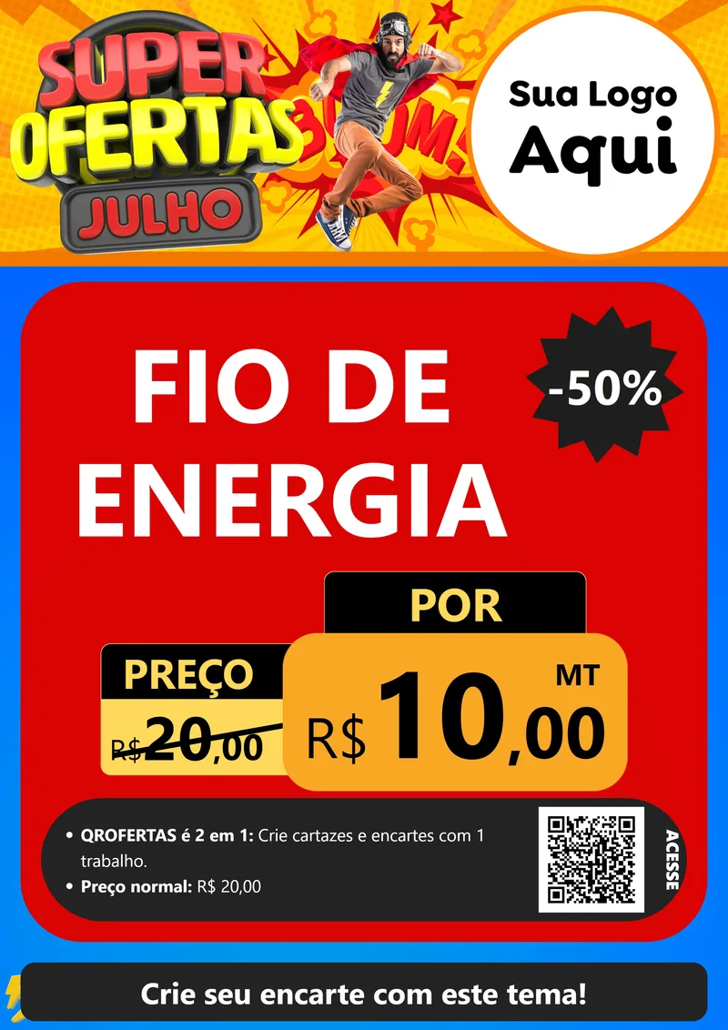 Modelo de Cartaz para Cartaz A4 Vertical com o tema Super Ofertas Julho para Materiais Elétricos