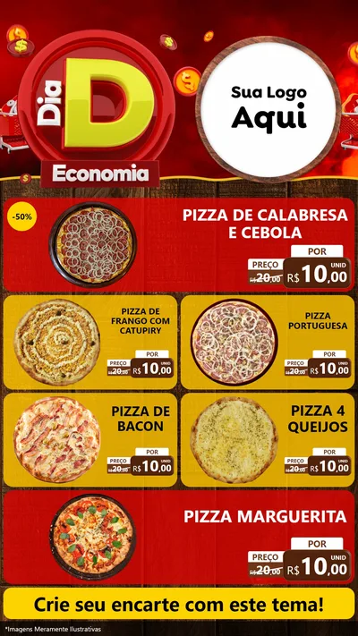 Modelo de TV para TV Vertical com o tema Dia D Economia para Pizzaria