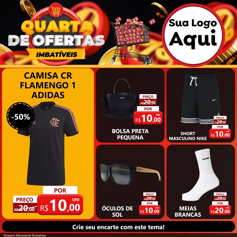 Modelo de Rede Social para Feed Facebook com o tema Quarta de Ofertas Imbatíveis para Roupas e acessórios