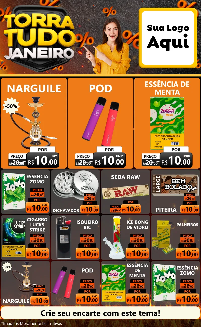 Modelo de Encarte para Encarte Grande com o tema Torra Tudo Janeiro para Tabacaria