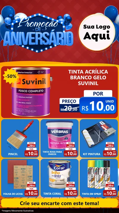 Modelo de Rede Social para Stories com o tema Promoção de Aniversário para Tintas e Ferramentas