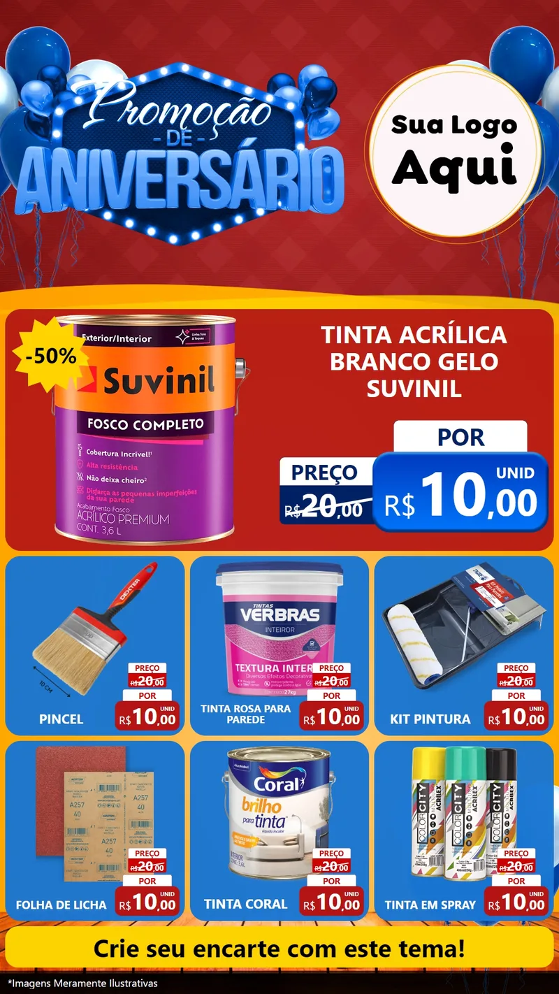 Modelo de Rede Social para Stories com o tema Promoção de Aniversário para Tintas e Ferramentas