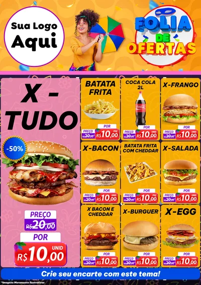 Modelo de Encarte para Encarte A4 Vertical com o tema Folia de Ofertas para Hamburgueria