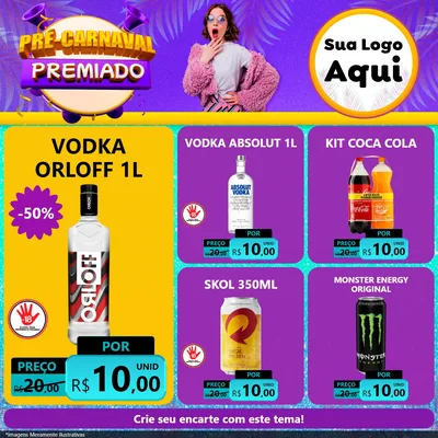 Modelo de Rede Social para Feed Facebook com o tema Pré-Carnaval Premiado para Distribuidora de bebidas