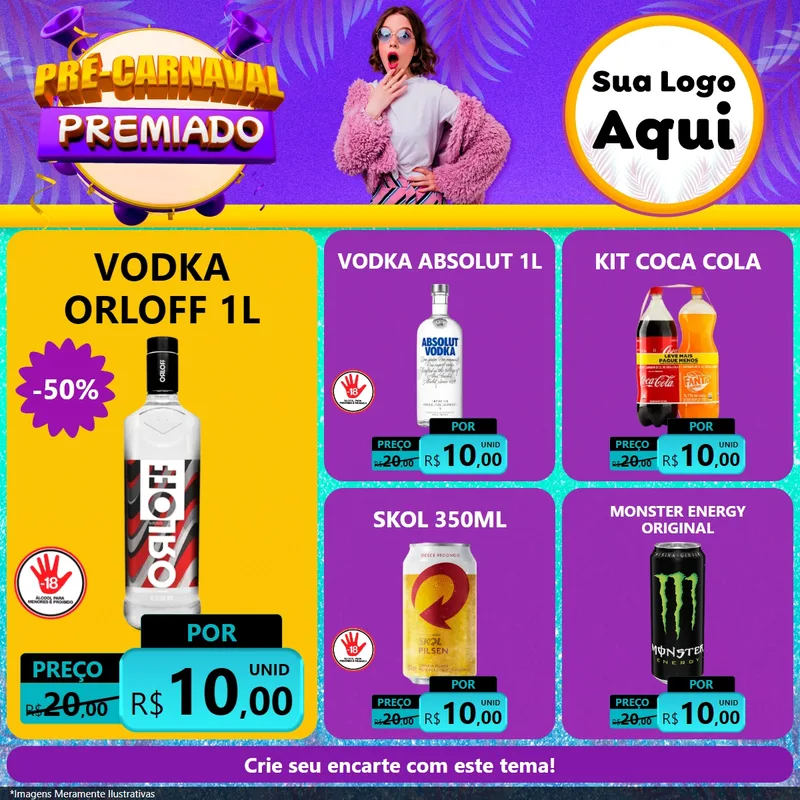 Modelo de Rede Social para Feed Facebook com o tema Pré-Carnaval Premiado para Distribuidora de bebidas
