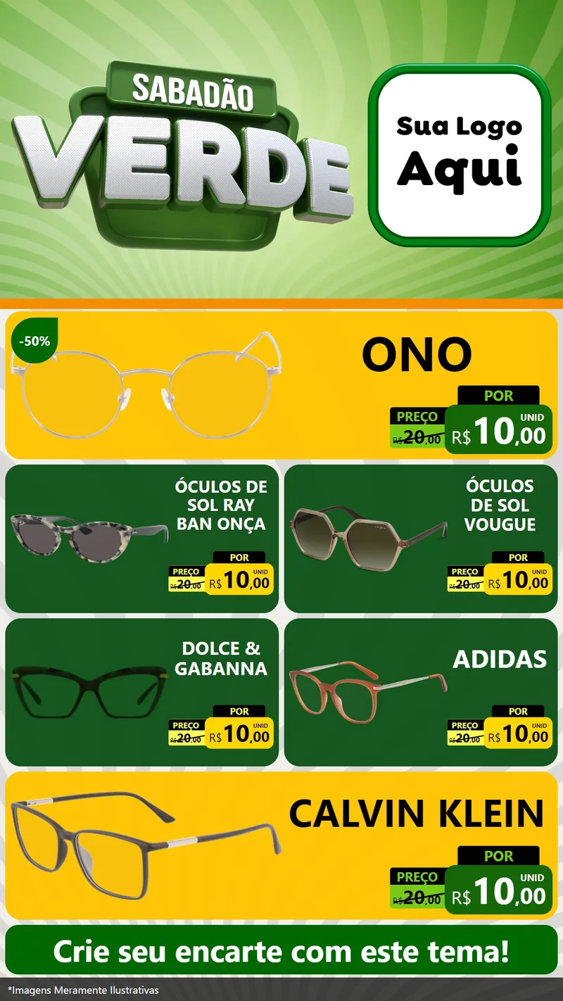 Modelo de TV para TV Vertical com o tema Sabadão Verde para Óticas