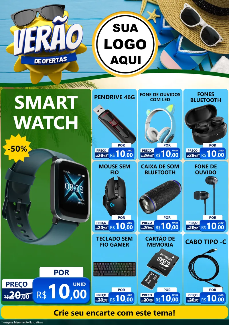 Modelo de Encarte para Encarte A4 Vertical com o tema Verão de Ofertas para Informática