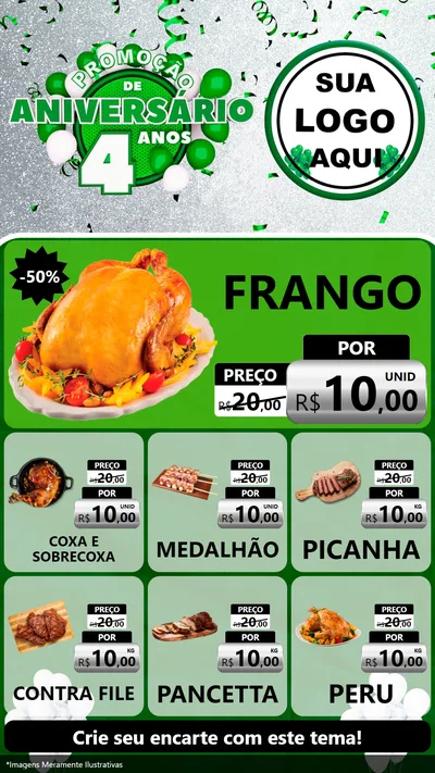 Modelo de Rede Social para Stories com o tema Promoção de Aniversário - 4 Anos para Assados