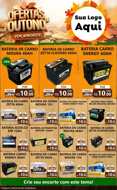 Modelo de Encarte para Encarte Grande com o tema Ofertas de Outono - Vem, Aproveite! para Baterias Elétricas
