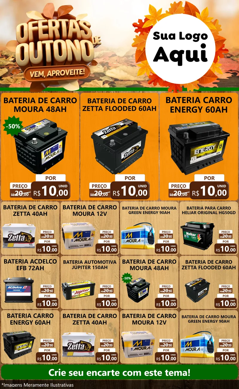 Modelo de Encarte para Encarte Grande com o tema Ofertas de Outono - Vem, Aproveite! para Baterias Elétricas
