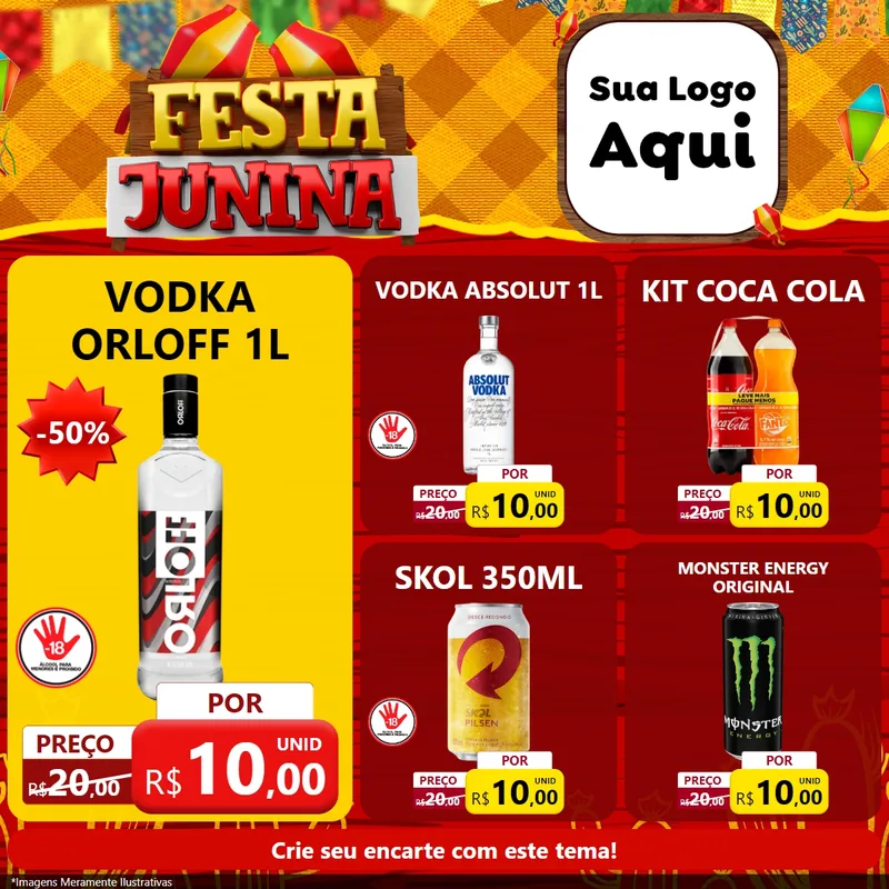 Modelo de Rede Social para Feed Facebook com o tema Festa Junina para Distribuidora de bebidas