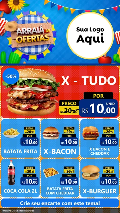 Modelo de Rede Social para Stories com o tema Arraiá de Ofertas para Hamburgueria