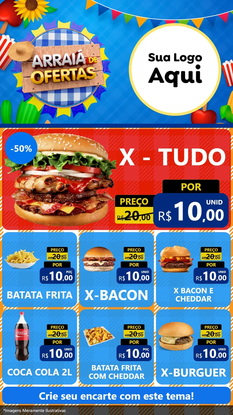 Modelo de Rede Social para Stories com o tema Arraiá de Ofertas para Hamburgueria