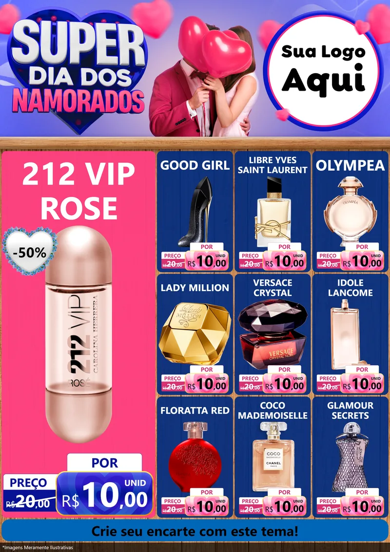 Modelo de Encarte para Encarte A4 Vertical com o tema Super Dia dos Namorados para Perfumes