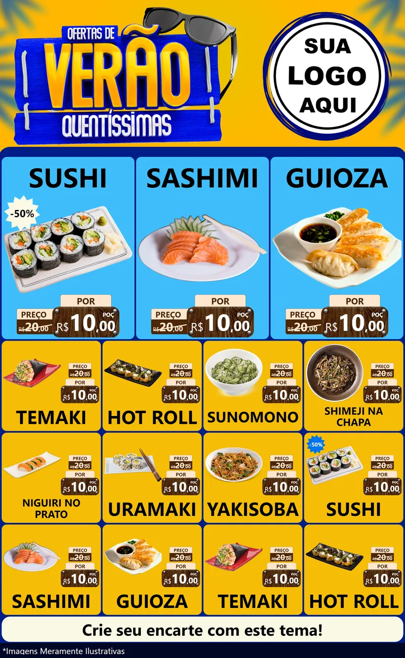 Modelo de Encarte para Encarte Grande com o tema Ofertas de Verão Quentíssimas para Comida japonesa