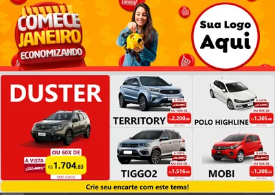 Modelo de Encarte para Encarte A4 Horizontal com o tema Comece Janeiro Economizando para Concessionaria de Carros