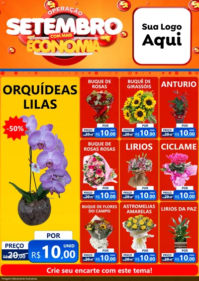 Modelo de Encarte para Encarte A4 Vertical com o tema Operação Setembro Com Muita Economia para Floricultura e jardim