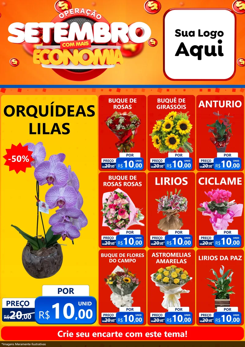 Modelo de Encarte para Encarte A4 Vertical com o tema Operação Setembro Com Muita Economia para Floricultura e jardim