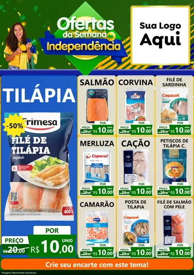 Modelo de Encarte para Encarte A4 Vertical com o tema Ofertas da Semana da Independência para Peixaria