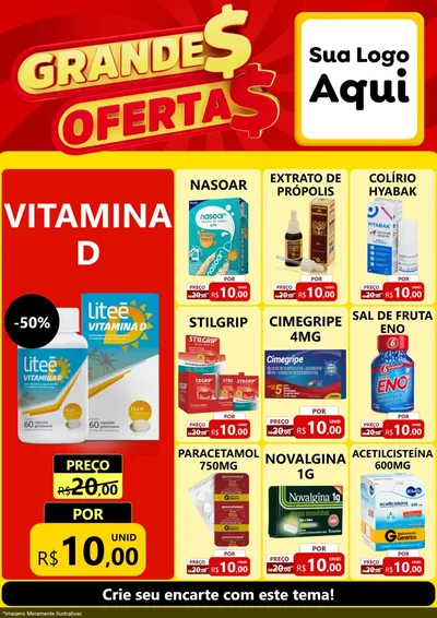 Modelo de Encarte para Encarte A4 Vertical com o tema Grandes Ofertas para Farmácia