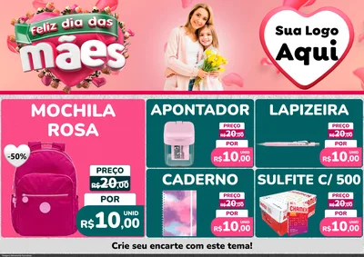 Modelo de Encarte para Encarte A4 Horizontal com o tema Feliz Dia das Mães para Papelaria