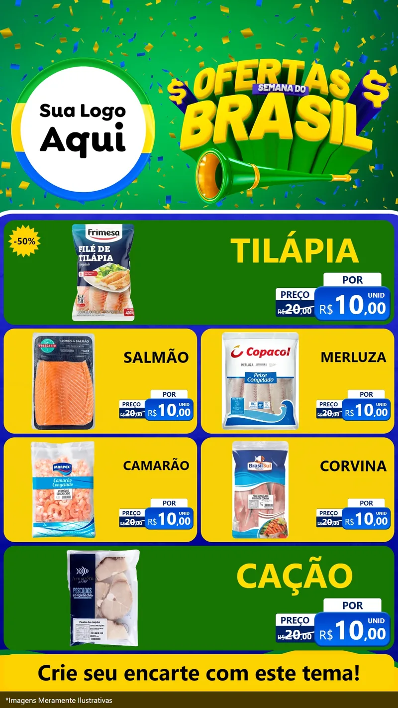 Modelo de TV para TV Vertical com o tema Ofertas Semana do Brasil para Peixaria
