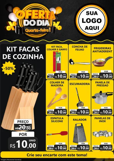 Modelo de Encarte para Encarte A4 Vertical com o tema Oferta do Dia - Quarta Feira! para Utilidades Domésticas