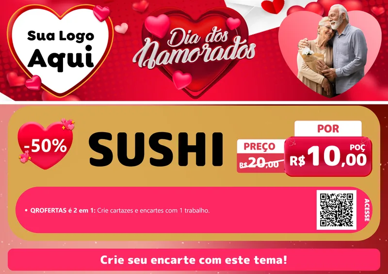 Modelo de Cartaz para Cartaz A4 Horizontal com o tema Dia Dos Namorados para Comida japonesa