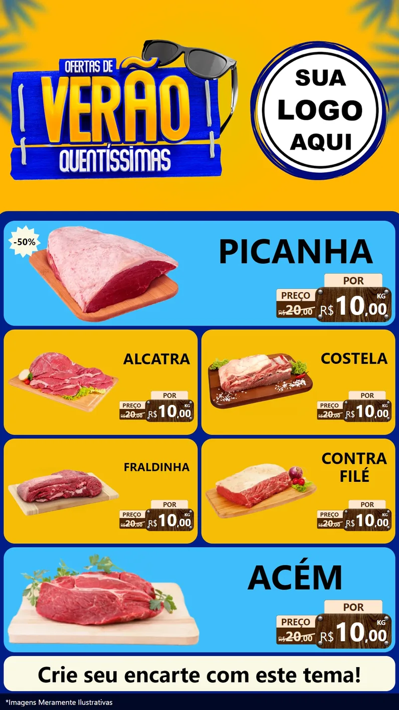 Modelo de TV para TV Vertical com o tema Ofertas de Verão Quentíssimas para Açougue