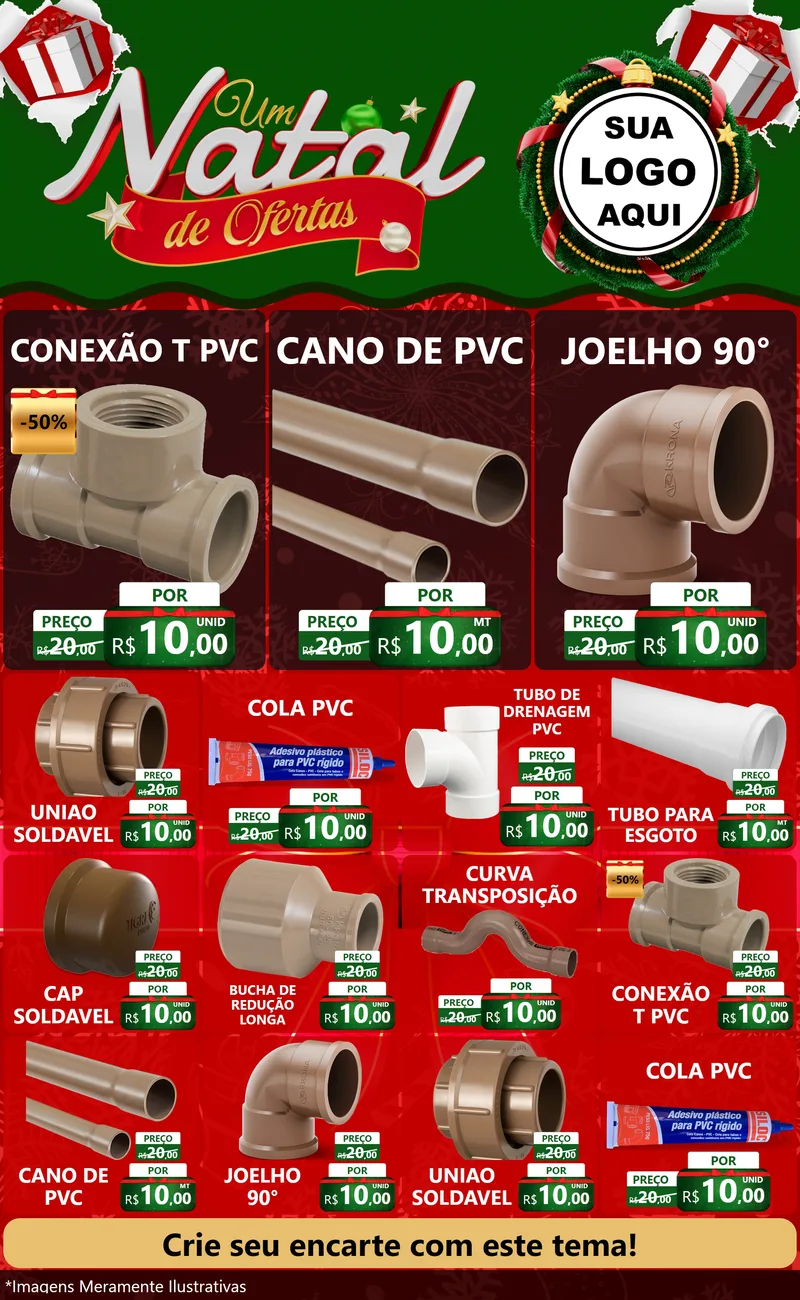 Modelo de Encarte para Encarte Grande com o tema Um Natal de Ofertas para Tubos e conexões