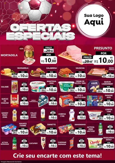 Modelo de Encarte para Encarte A4 Vertical com o tema Ofertas Especiais - Futebol para Frios e Laticínios