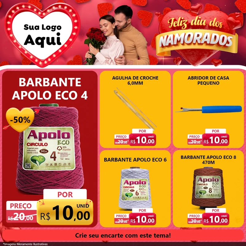 Modelo de Rede Social para Feed Facebook com o tema Feliz Dia Dos Namorados para Armarinho e Aviamentos