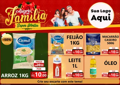 Modelo de Encarte para Encarte A4 Horizontal com o tema Alegria em Família Super Ofertas - Natal para Supermercado