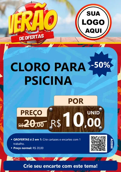 Modelo de Cartaz para Cartaz A4 Vertical com o tema Verão de Ofertas para Produtos para Piscina