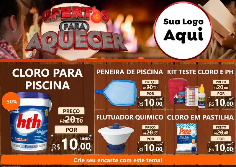 Modelo de Encarte para Encarte A4 Horizontal com o tema Ofertas Para Aquecer para Produtos para Piscina