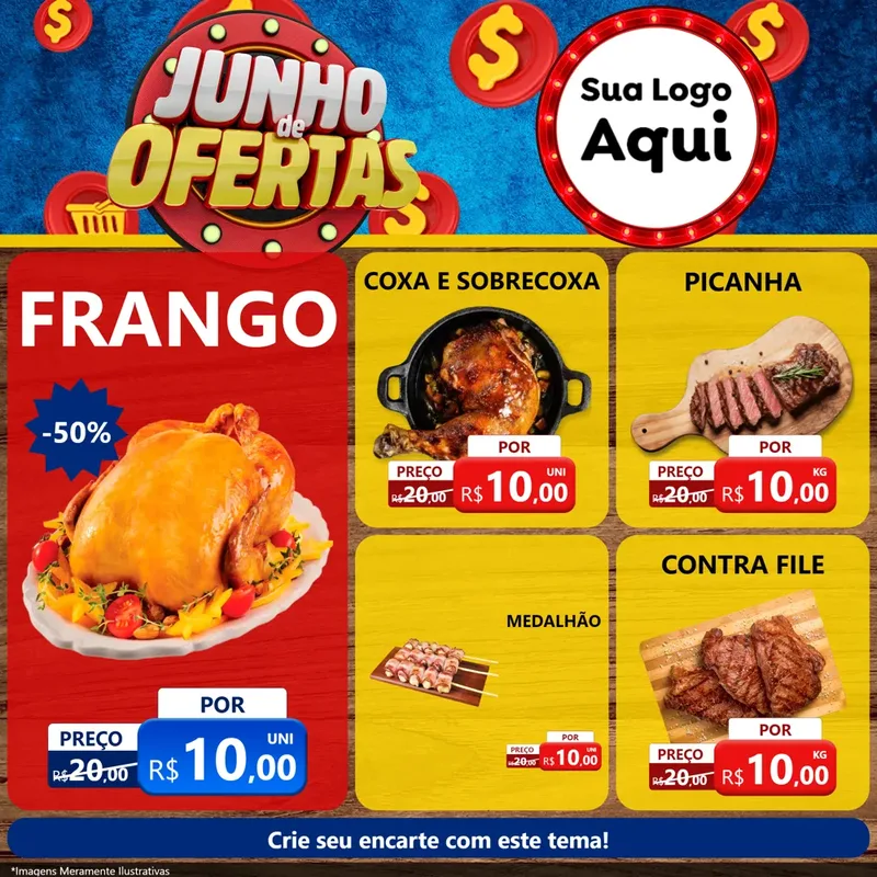 Modelo de Rede Social para Feed Facebook com o tema Junho de Ofertas para Assados