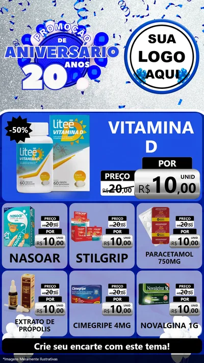 Modelo de Rede Social para Stories com o tema Promoção de Aniversário - 20 Anos para Farmácia