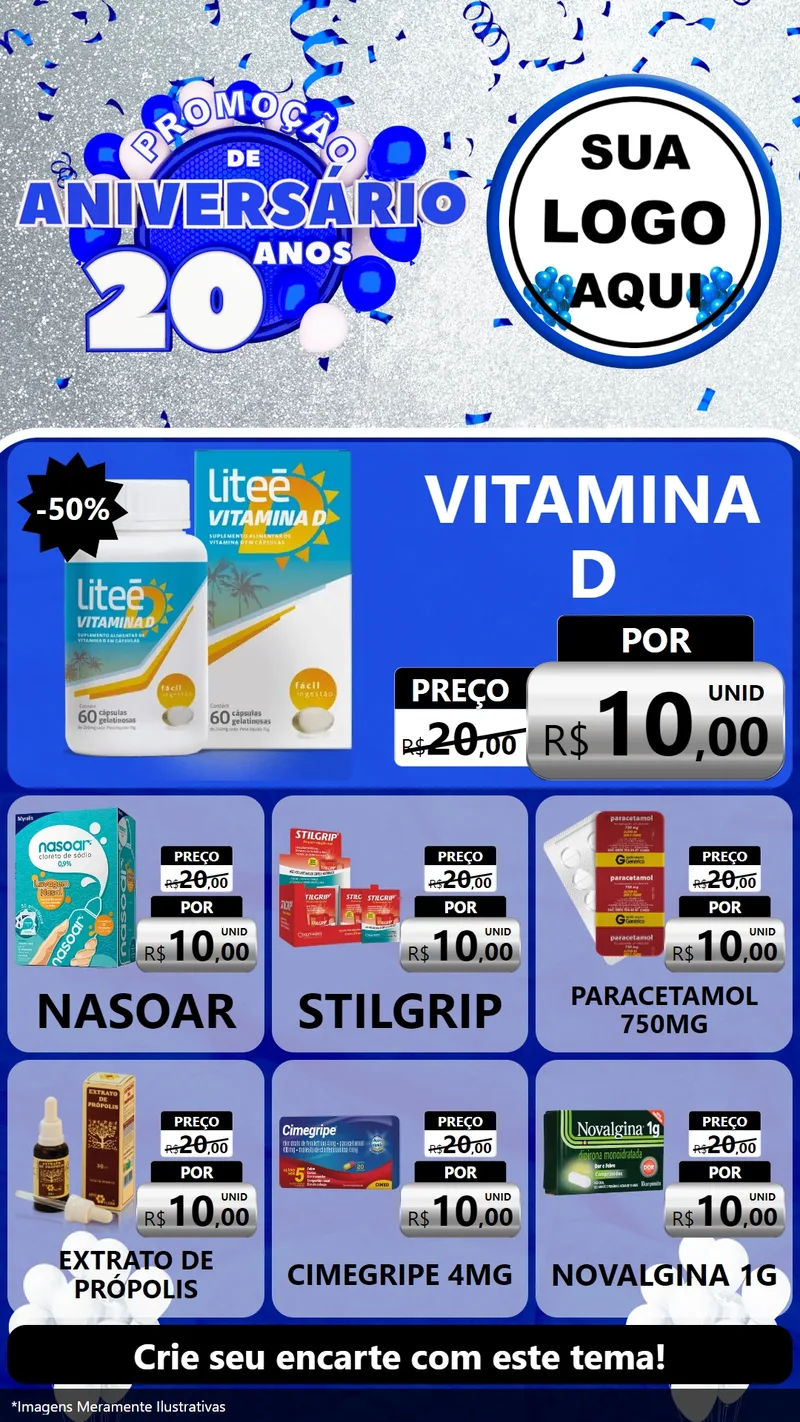 Modelo de Rede Social para Stories com o tema Promoção de Aniversário - 20 Anos para Farmácia
