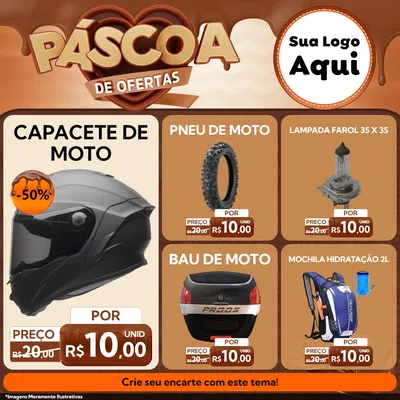Modelo de Rede Social para Feed Facebook com o tema Páscoa de Ofertas para Moto peças