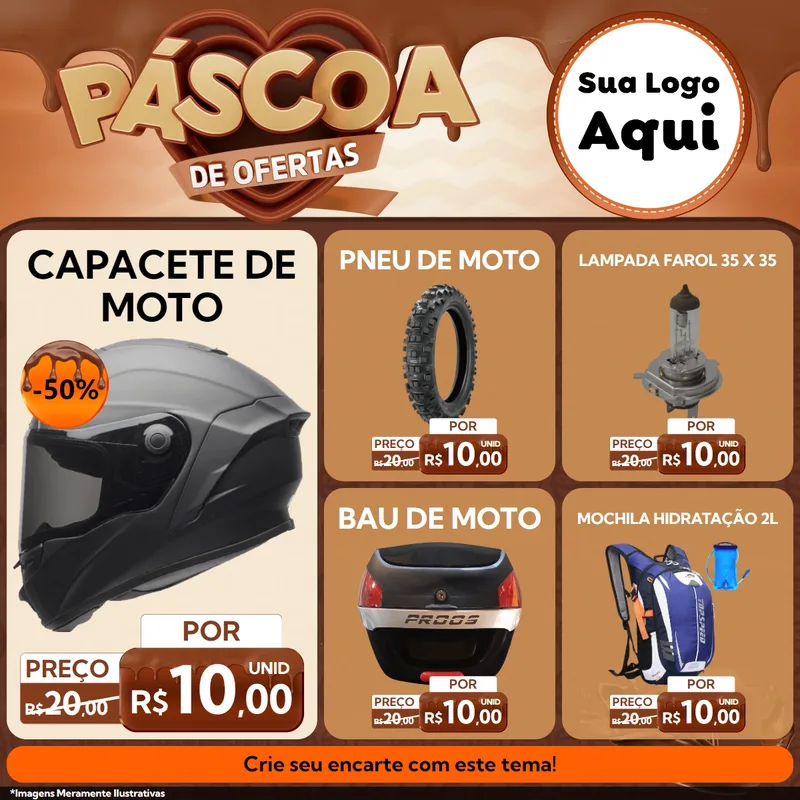 Modelo de Rede Social para Feed Facebook com o tema Páscoa de Ofertas para Moto peças
