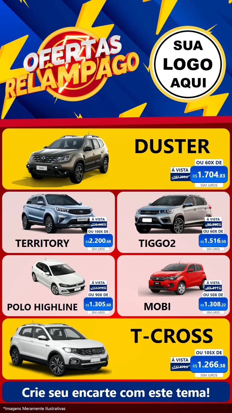 Modelo de TV para TV Vertical com o tema Ofertas Relâmpago para Concessionaria de Carros