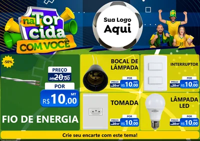 Modelo de Encarte para Encarte A4 Horizontal com o tema Na Torcida Com Você - Copa para Materiais Elétricos