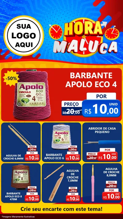 Modelo de Rede Social para Stories com o tema Hora Maluca para Armarinho e Aviamentos