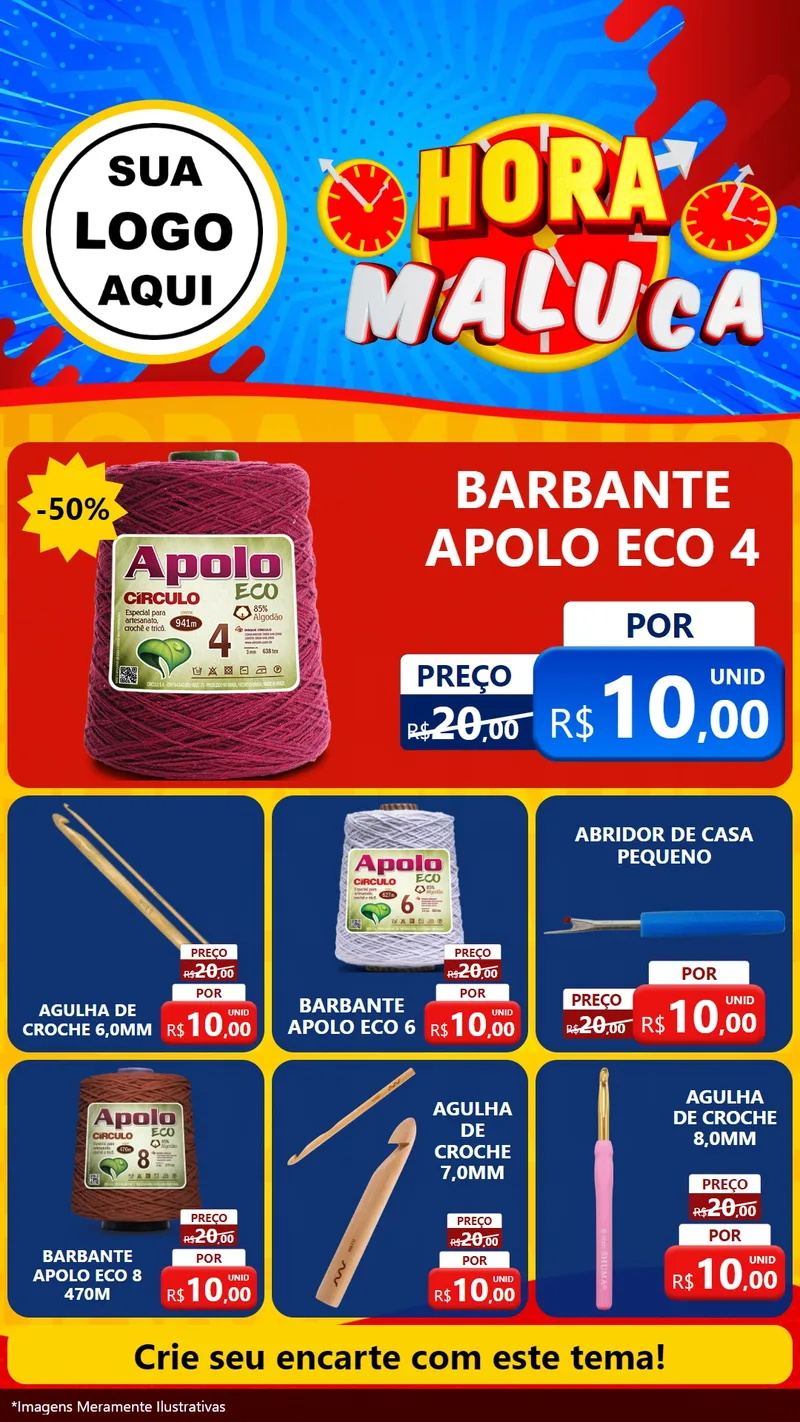Modelo de Rede Social para Stories com o tema Hora Maluca para Armarinho e Aviamentos